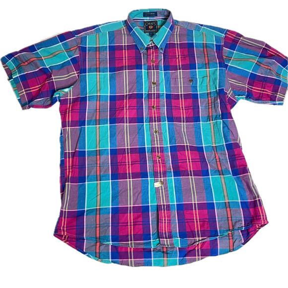 Vintage Mens Chaps Ralph Lauren Short Sleeve Plaid Button Down Shirt, Large - Picture 1 of 13